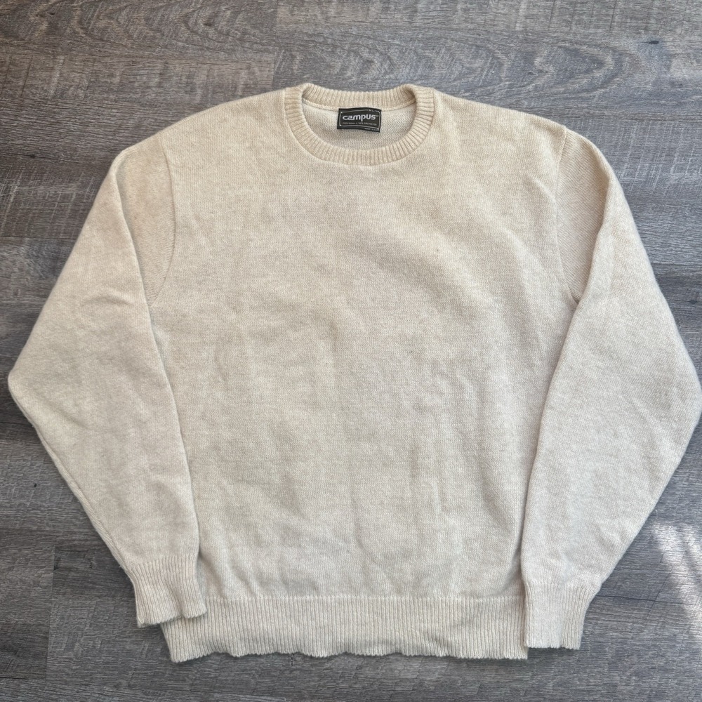 Vintage Campus Wool‎ Blend Beige Eclectic Grandpa Sweater Size XL Made in USA